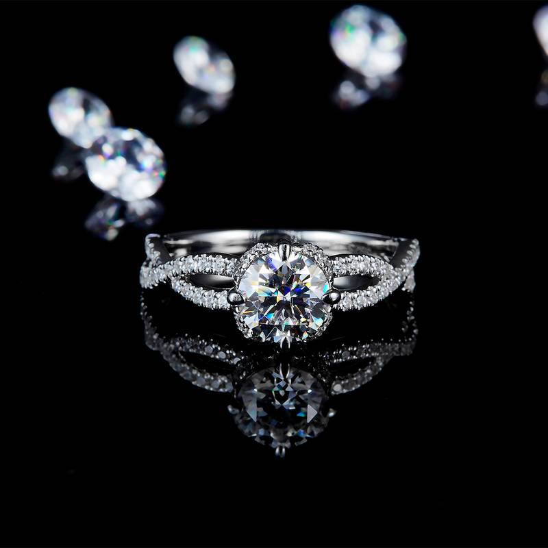 扭臂交叉高端Women's RingS925银镀白金定制选款主石Moissanite1.0ct/副石高碳钻
