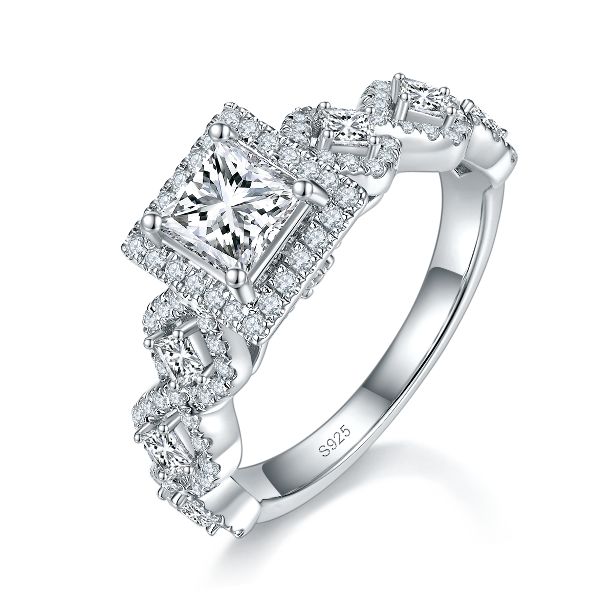 Twisted Arm Princess Diamond Women's Ring S925 Silver Plated Platinum Customized Selection Main Stone Moissanite 1.0ct/Side Stone Cubic Zirconia