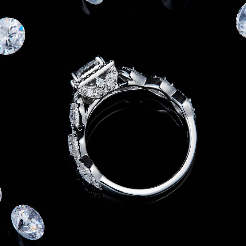 扭臂公主方钻Women's RingS925银镀白金定制选款主石Moissanite1.0ct/副石高碳钻