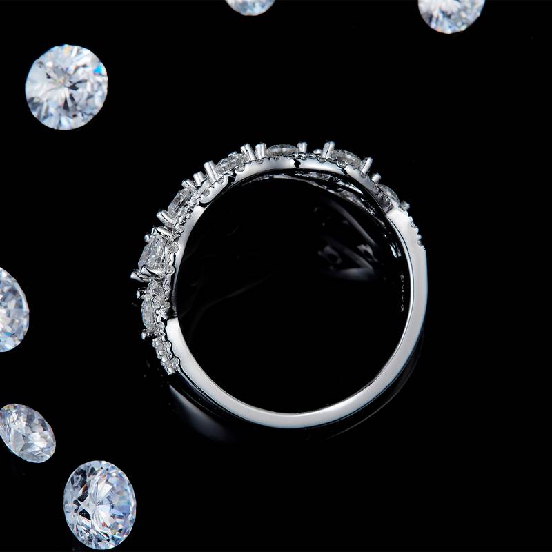 满钻镂空排戒Women's RingS925银镀白金定制选款副石Moissanite1.36ct