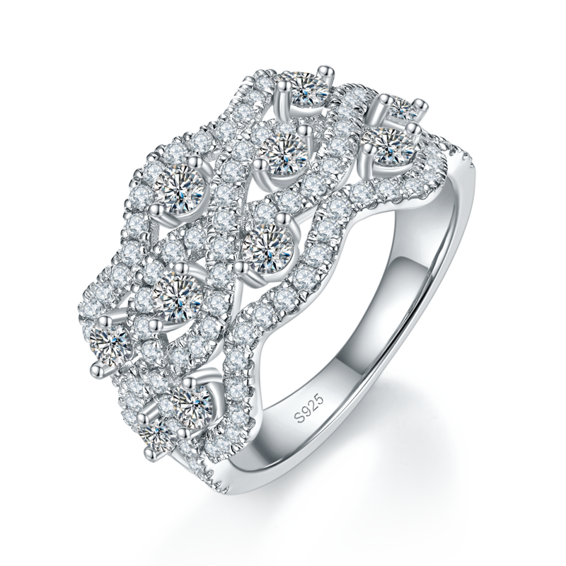 满钻镂空排戒Women's RingS925银镀白金定制选款副石Moissanite1.36ct