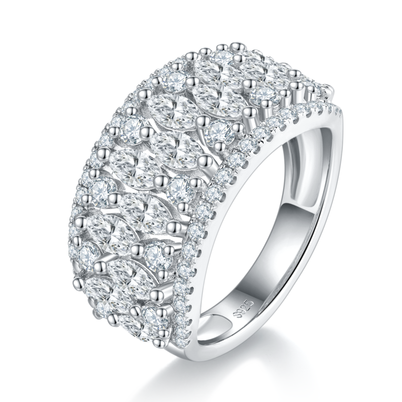 满钻马眼钻镂空排戒Women's RingS925银镀白金定制选款副石Moissanite3.29ct