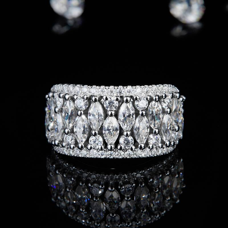 满钻马眼钻镂空排戒Women's RingS925银镀白金定制选款副石Moissanite3.29ct