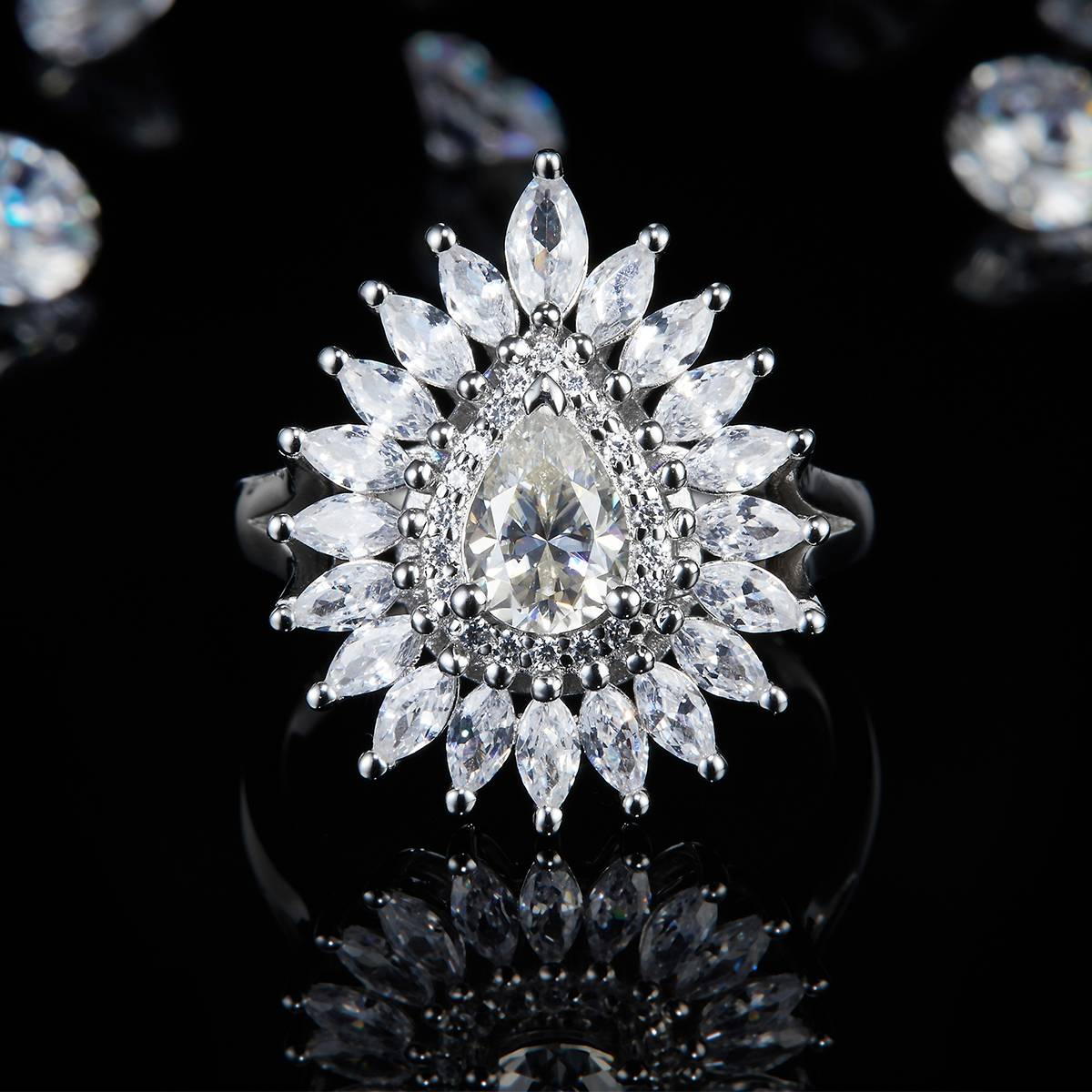 Marquis Diamond Set Luxury Women's Ring S925 Silver Plated Platinum Customized Selection Main Stone Moissanite 0.8ct/Side Stone Cubic Zirconia