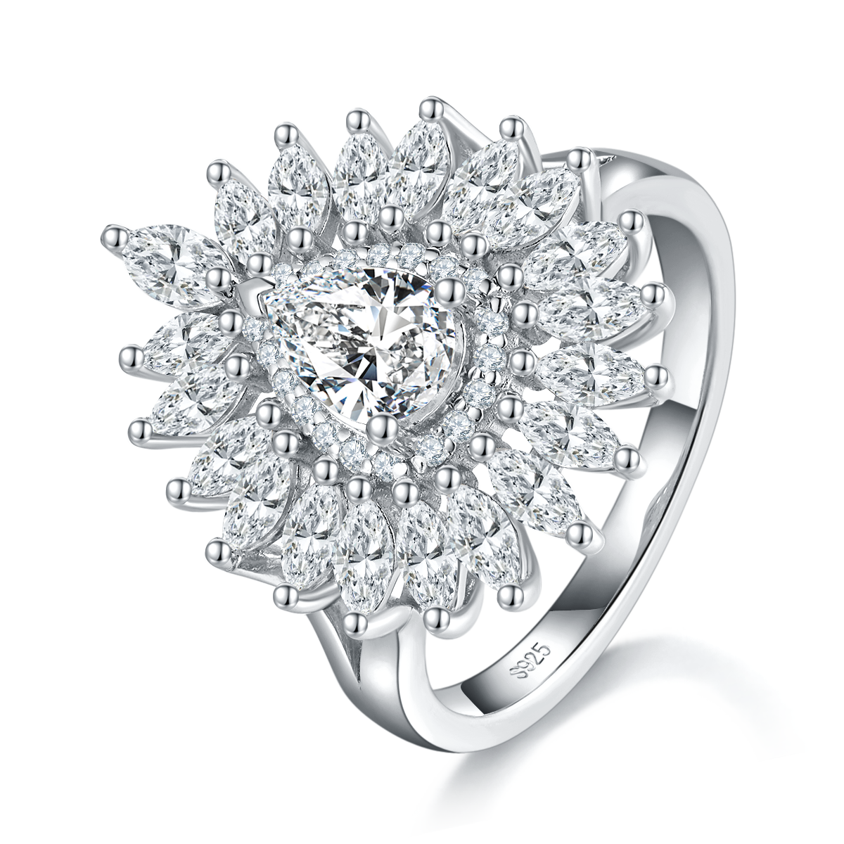 Marquis Diamond Set Luxury Women's Ring S925 Silver Plated Platinum Customized Selection Main Stone Moissanite 0.8ct/Side Stone Cubic Zirconia