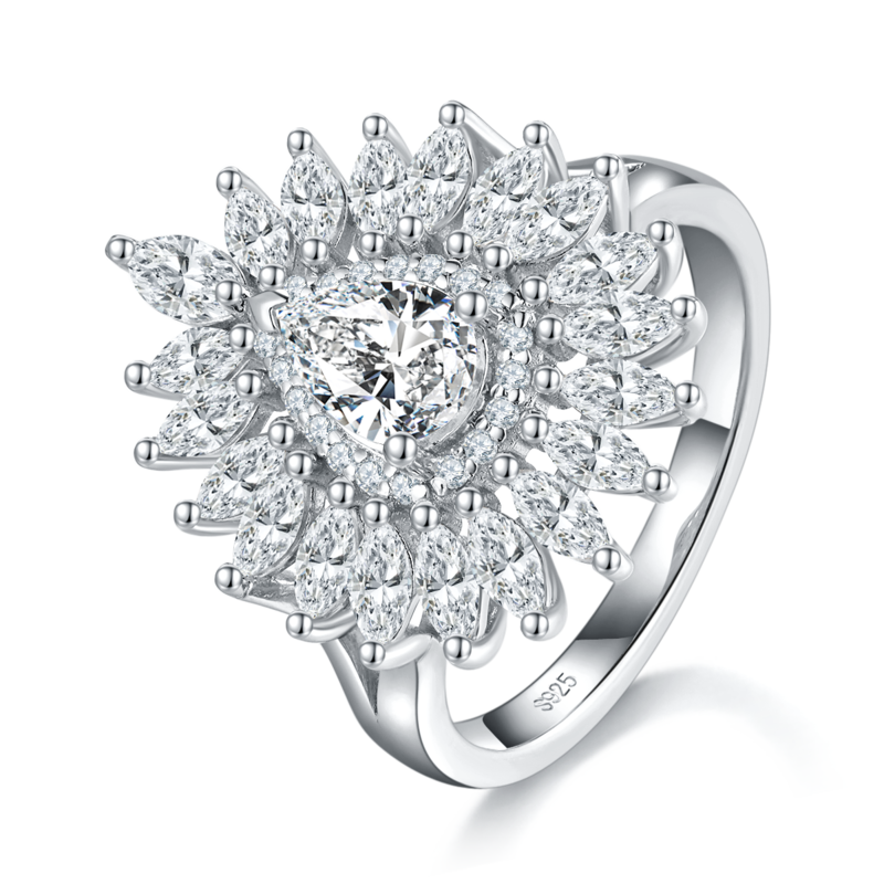 马眼钻围镶豪华女戒S925银镀白金定制选款主石莫桑钻0.8ct/副石高碳钻