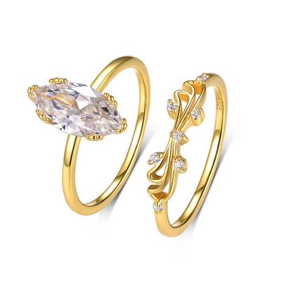 MR0108 Bridal Set S925 Silver Plated 18Yellow Gold Marquise Shaped Moissanite Exquisite Set with Main Stone 12 * 6mm/2.0CT