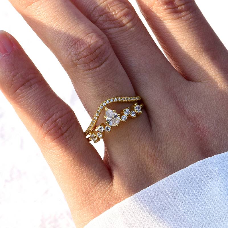 MR0115款S925银镀18K黄金水滴形MoissaniteExquisite套戒主石6*4mmmm/0.5ct