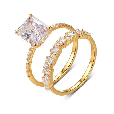 MR0131 S925 Silver Plated 18Yellow Gold Emerald Cut Moissanite Exquisite Bridal Set Ring Main Stone 9 * 7mm/3.0CT
