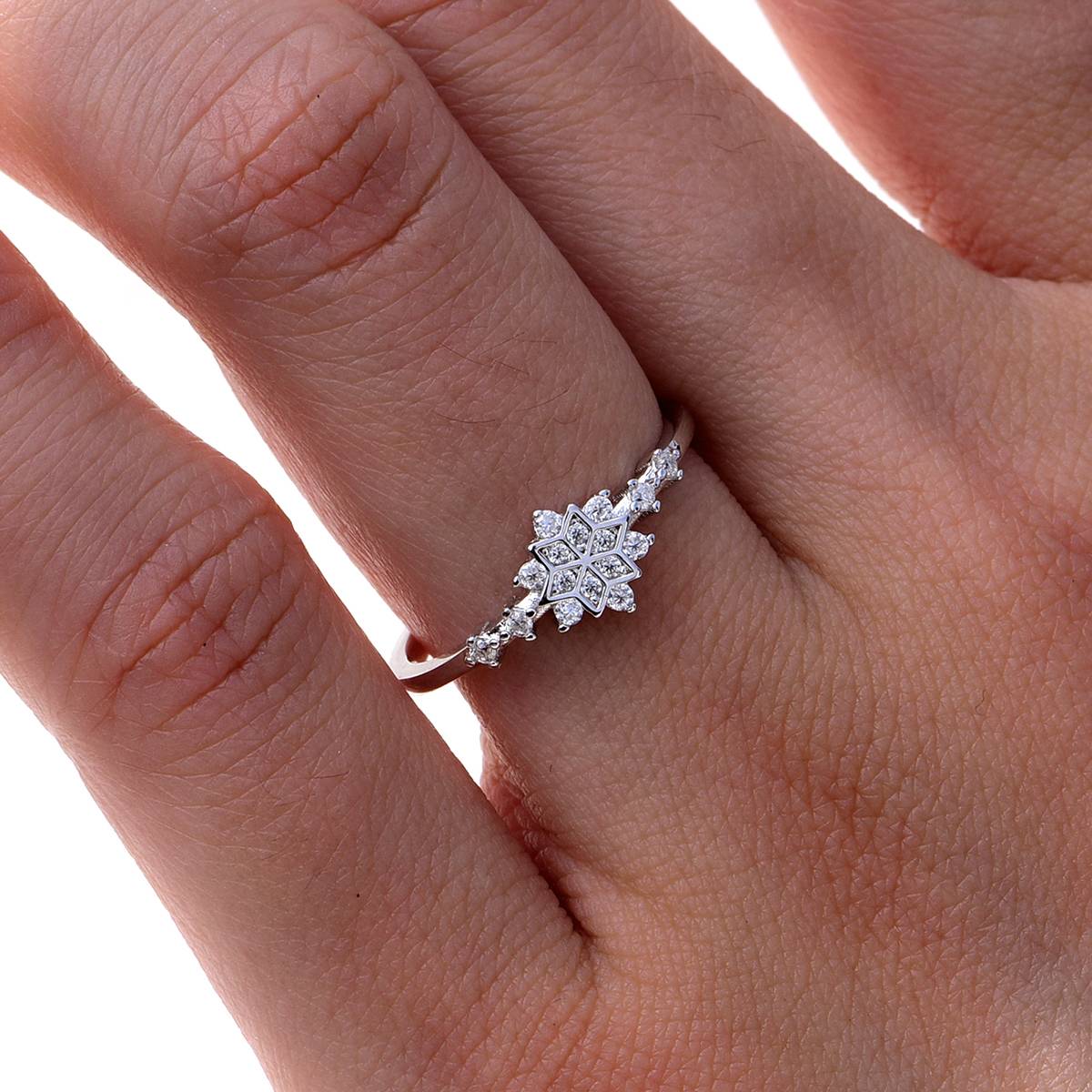 MR0135款S925银镀18K白金Moissanite雪花Women's Ring0.13ct