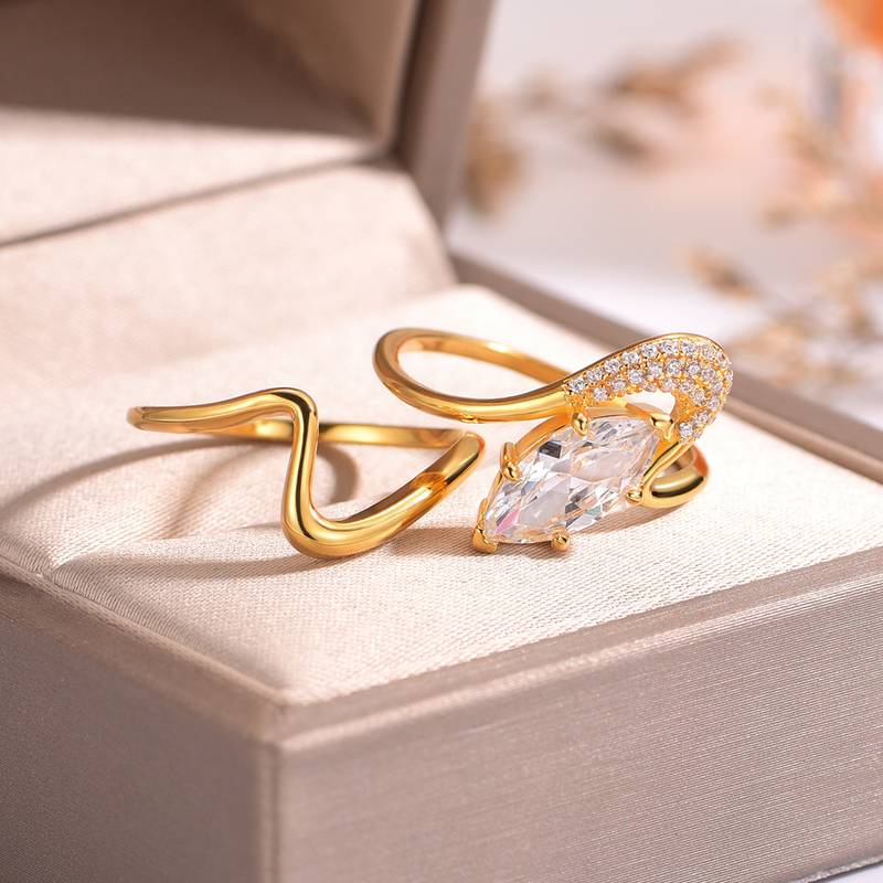 MR0137款S925银镀18K黄金马眼形莫桑钻女套戒主石12*6mm/2.0CT