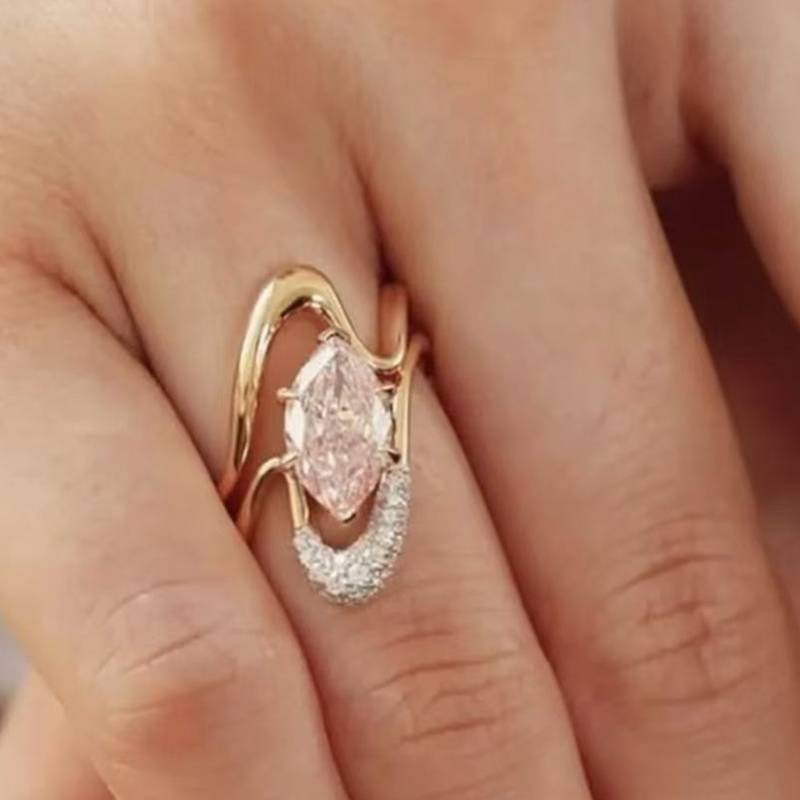 MR0137款S925银镀18K黄金马眼形莫桑钻女套戒主石12*6mm/2.0CT