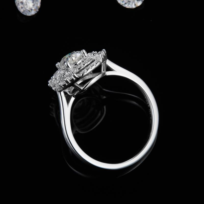 双层圆包蛋形Women's RingS925银镀白金定制选款主石Moissanite1.0ct/副石高碳钻