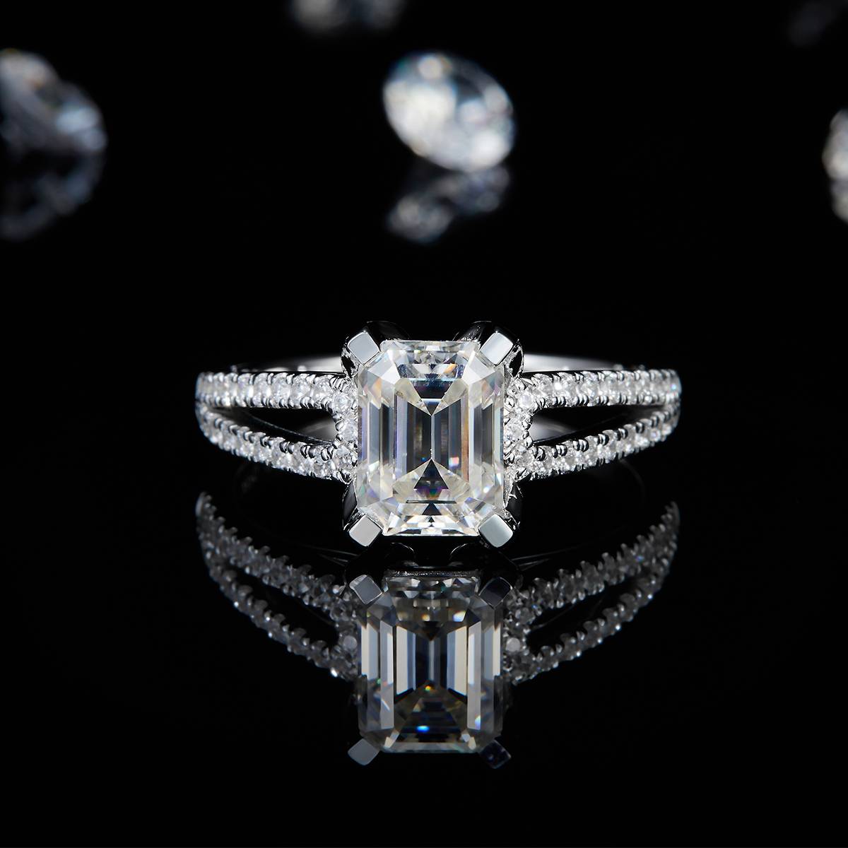 祖母切女戒S925银镀白金定制选款主石莫桑钻2.0ct/副石高碳钻