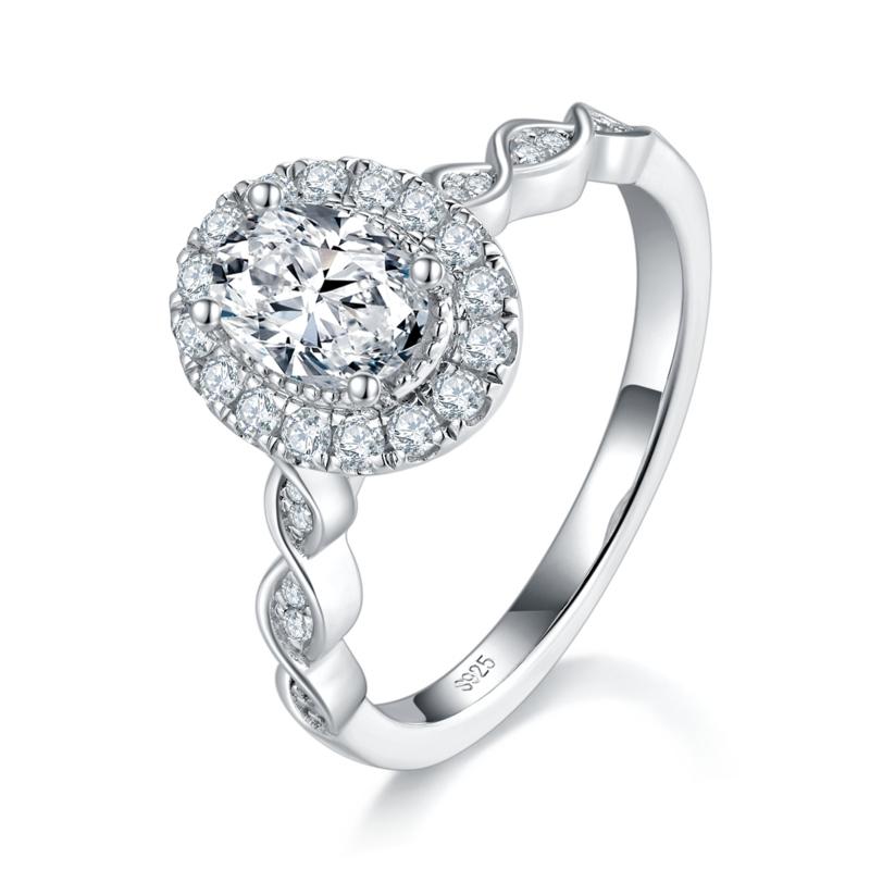 蛋形Women's RingS925银镀白金定制选款主石Moissanite1.0ct/副石高碳钻