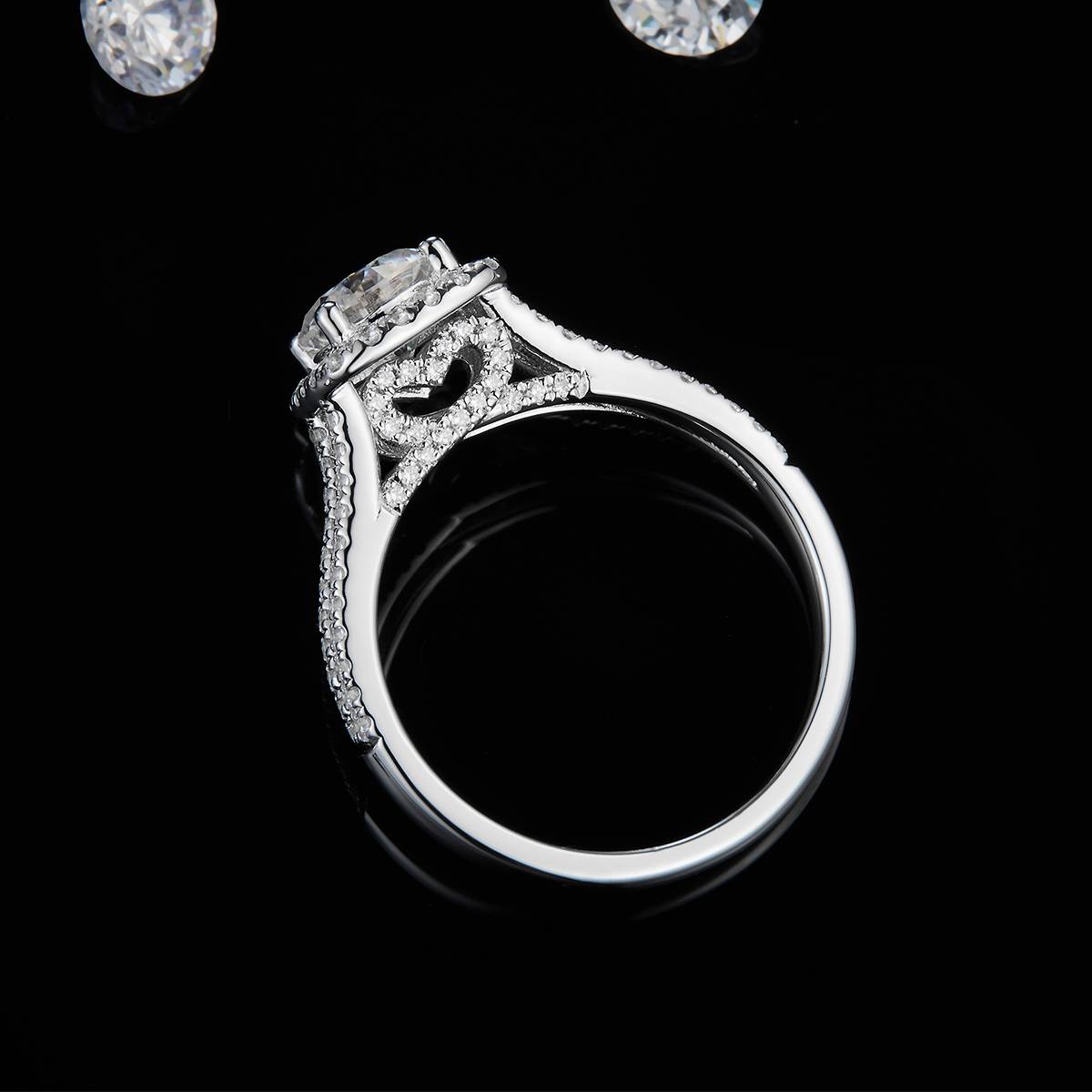Double arm square wrapped round diamond women's ring S925 silver plated platinum custom selection main stone Moissanite 1.0ct/Side Stone Cubic Zirconia