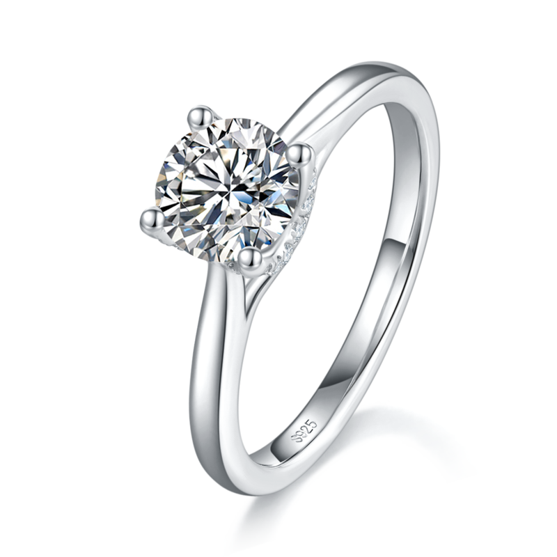 光臂四爪Women's RingS925银镀白金定制选款主石Moissanite1.0ct/副石高碳钻