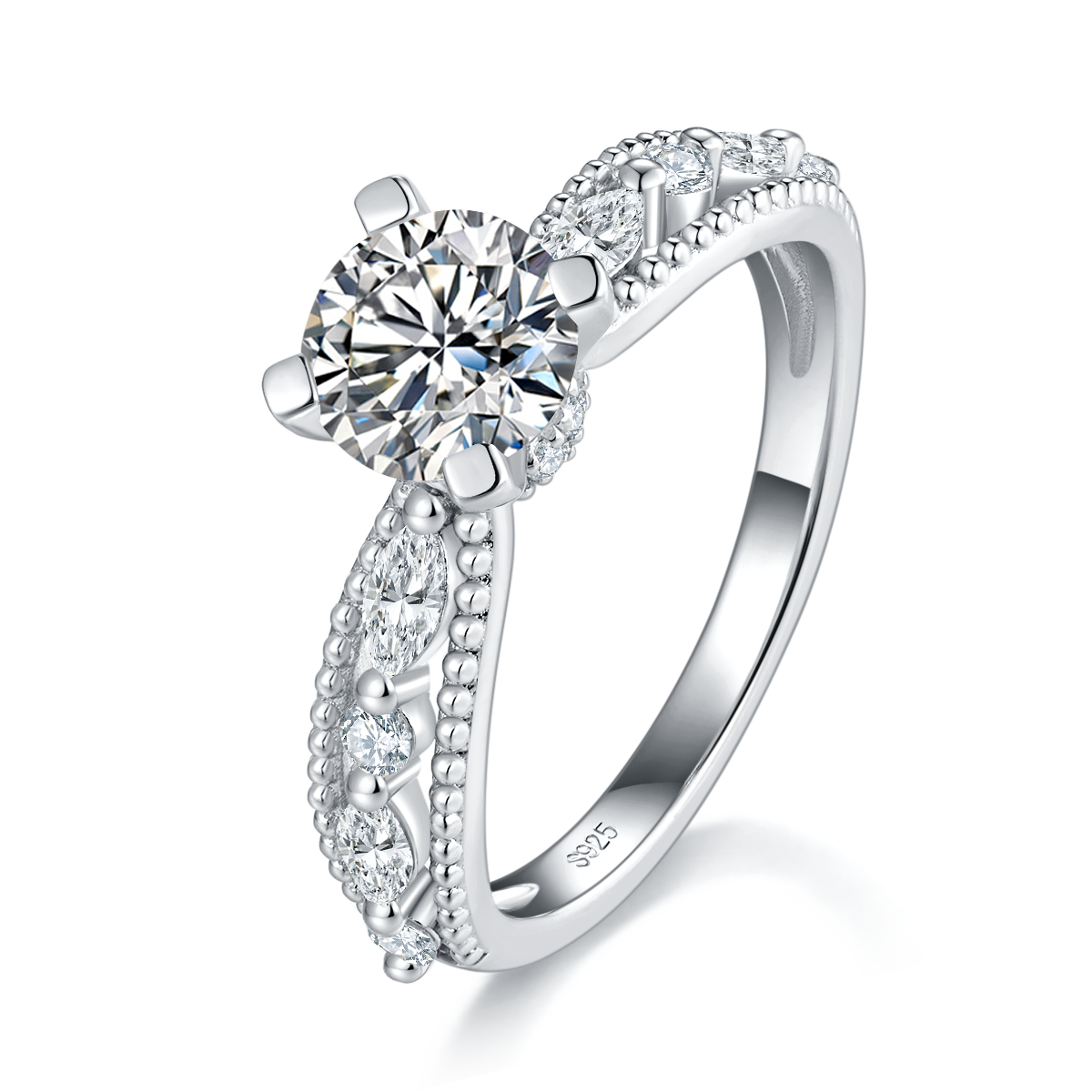 Sparkling Star Luxury Women's Ring S925 Silver Plated Platinum Customized Selection Main Stone Moissanite 1.0ct/Side Stone Cubic Zirconia