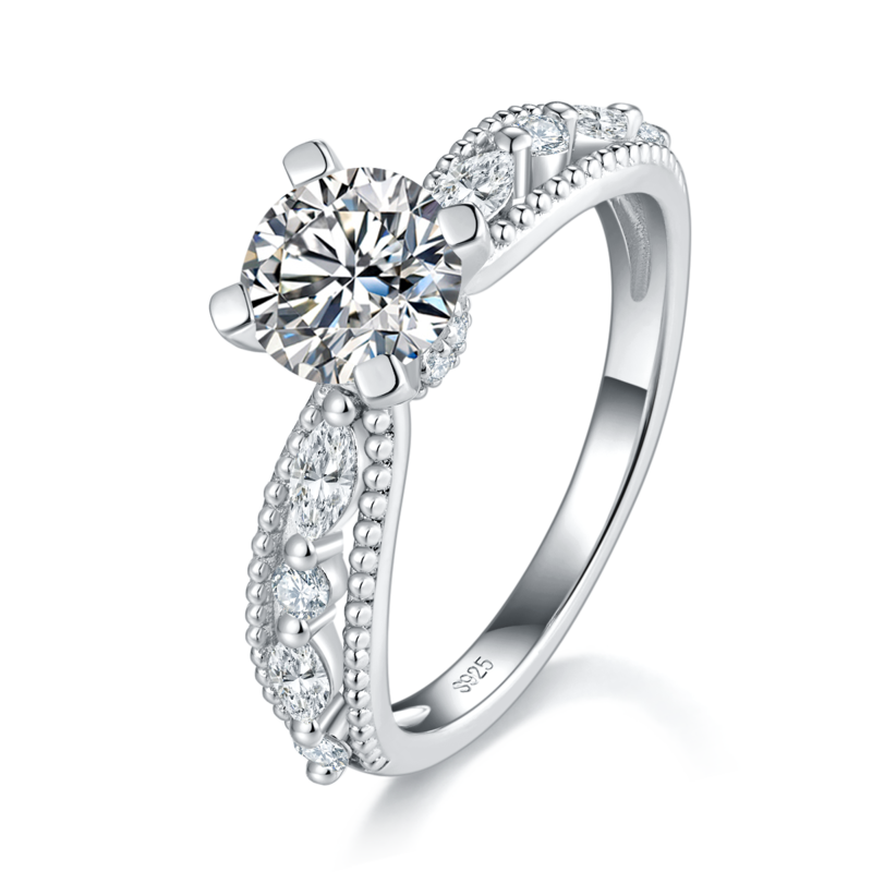 闪耀星光LuxuryWomen's RingS925银镀白金定制选款主石Moissanite1.0ct/副石高碳钻
