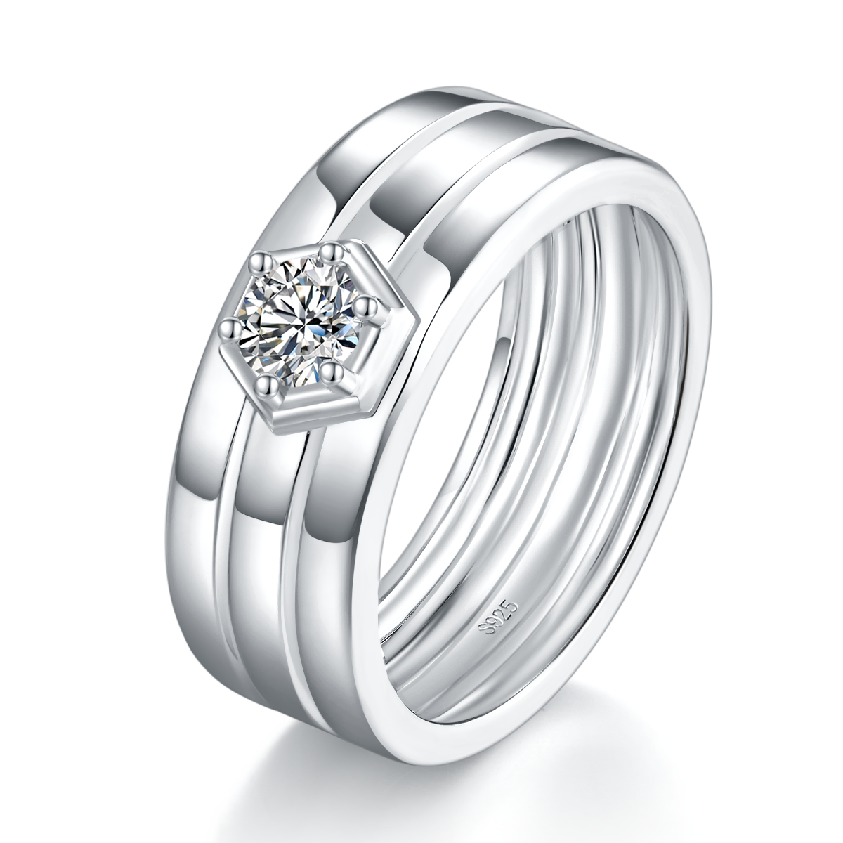 Minimalist men's ring S925 silver plated platinum customized selection, main stone Moissanite 0.4ct