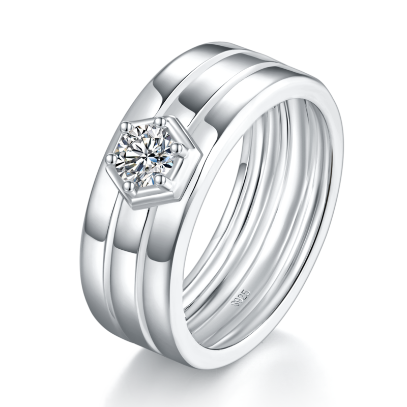简约Men's RingS925银镀白金定制选款主石Moissanite0.4ct