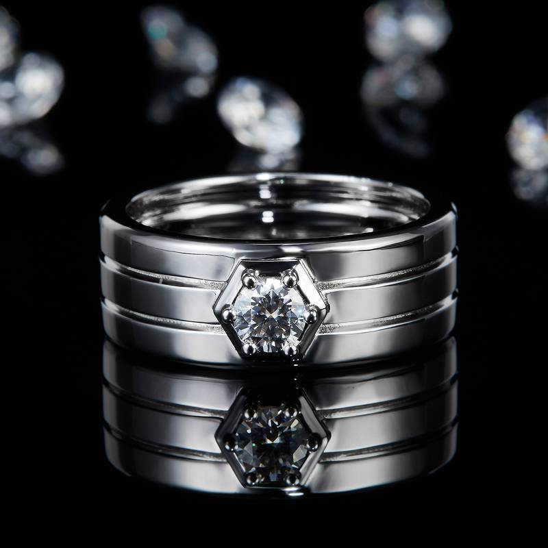 简约Men's RingS925银镀白金定制选款主石Moissanite0.4ct