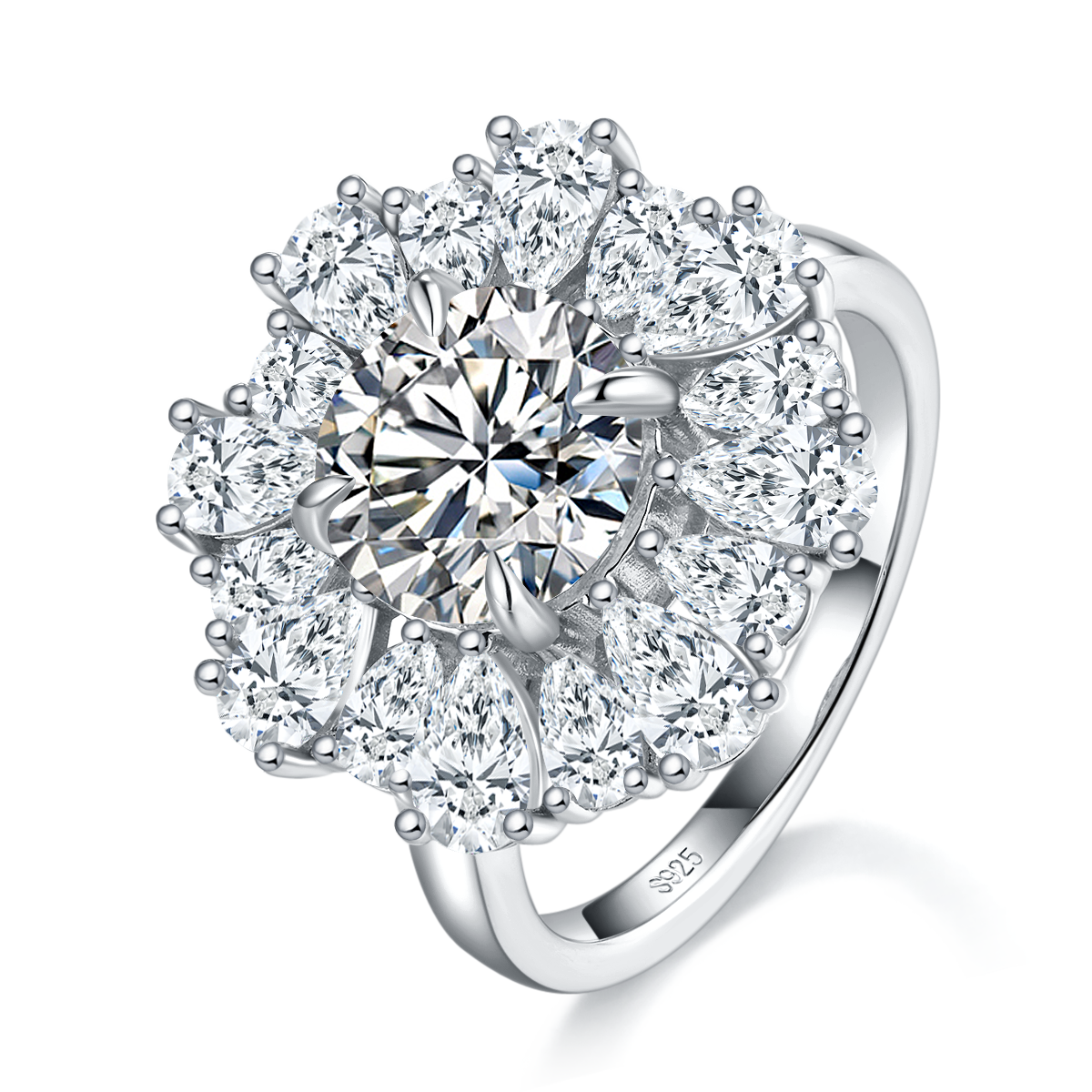 群镶璀璨女戒S925银镀白金定制选款主石莫桑钻2.5ct/副石高碳钻