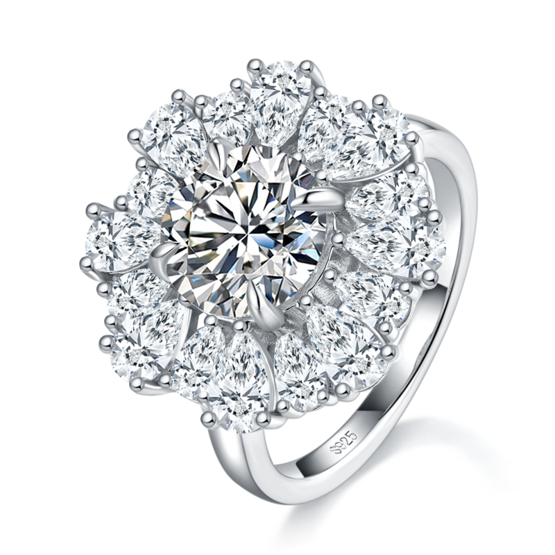 群镶璀璨Women's RingS925银镀白金定制选款主石Moissanite2.5ct/副石高碳钻