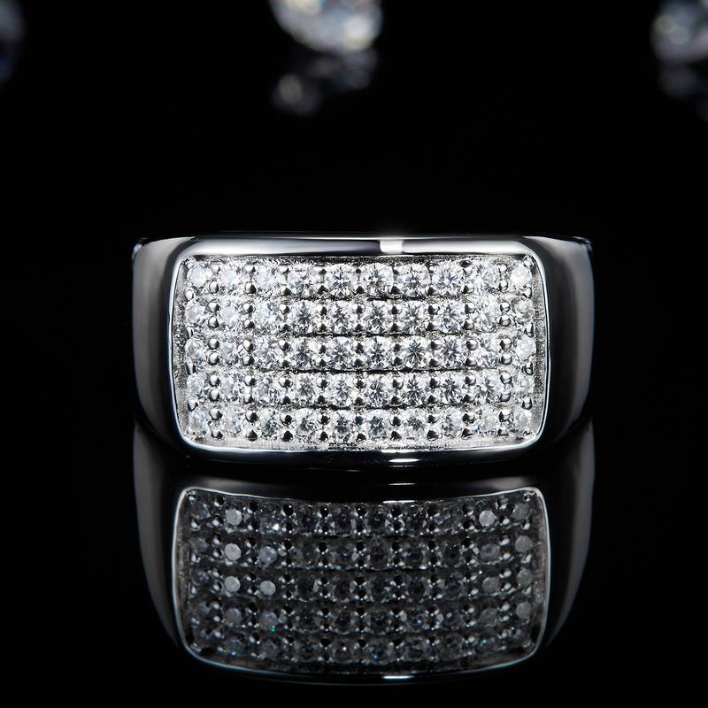 Affordable Luxury密镶霸气Men's RingS925银镀白金定制选款副石Moissanite0.75ct