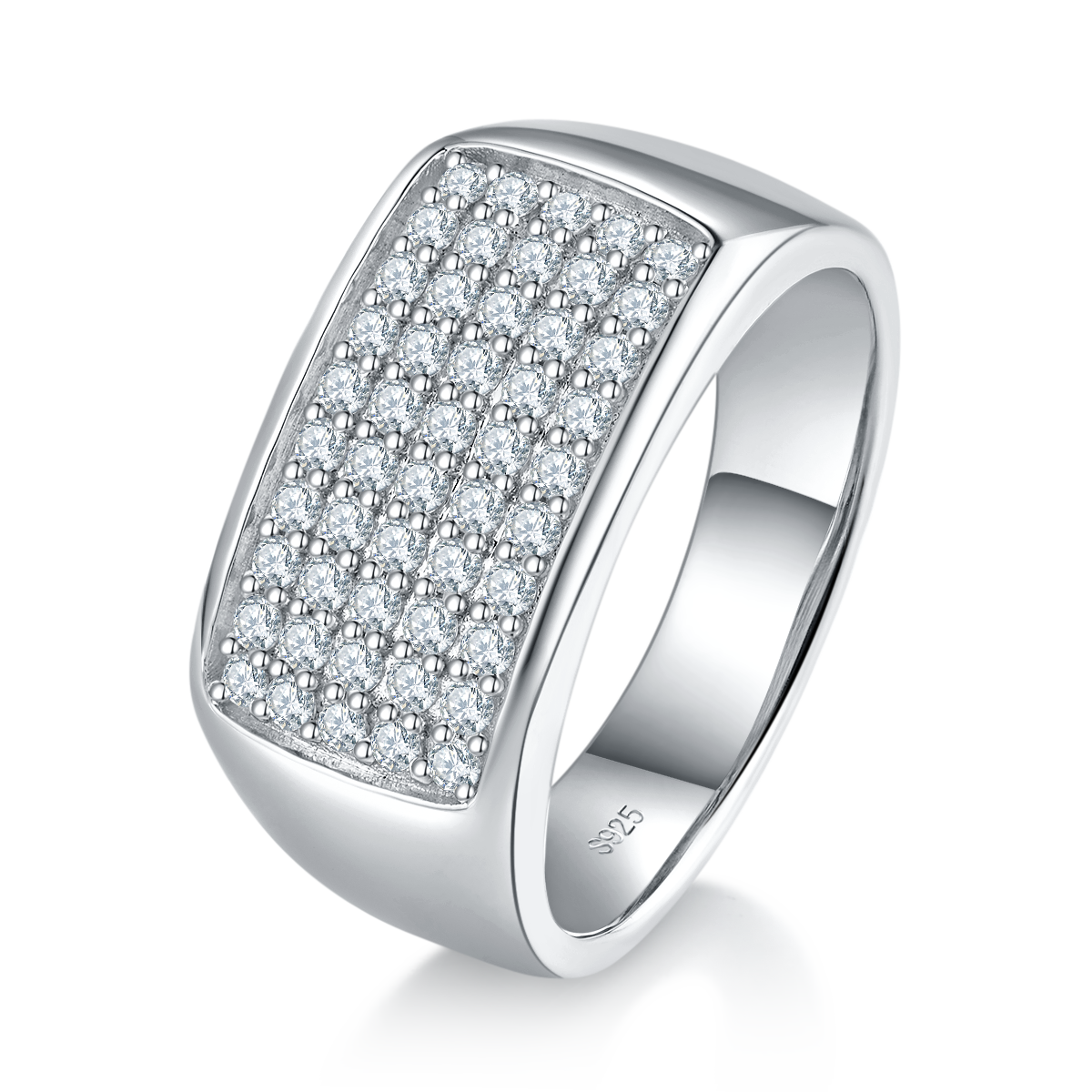 轻奢密镶霸气男戒S925银镀白金定制选款副石莫桑钻0.75ct