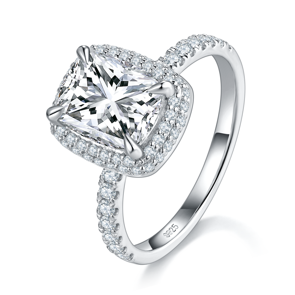 Cushion Square Bag Proposal Women's Ring S925 Silver Plated Platinum Customized Selection Main Stone Moissanite 3.0ct/Side Stone Cubic Zirconia