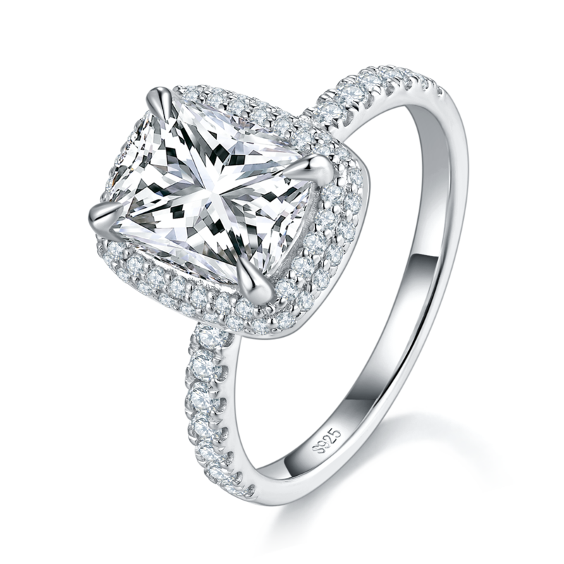 枕形方包求婚Women's RingS925银镀白金定制选款主石Moissanite3.0ct/副石高碳钻