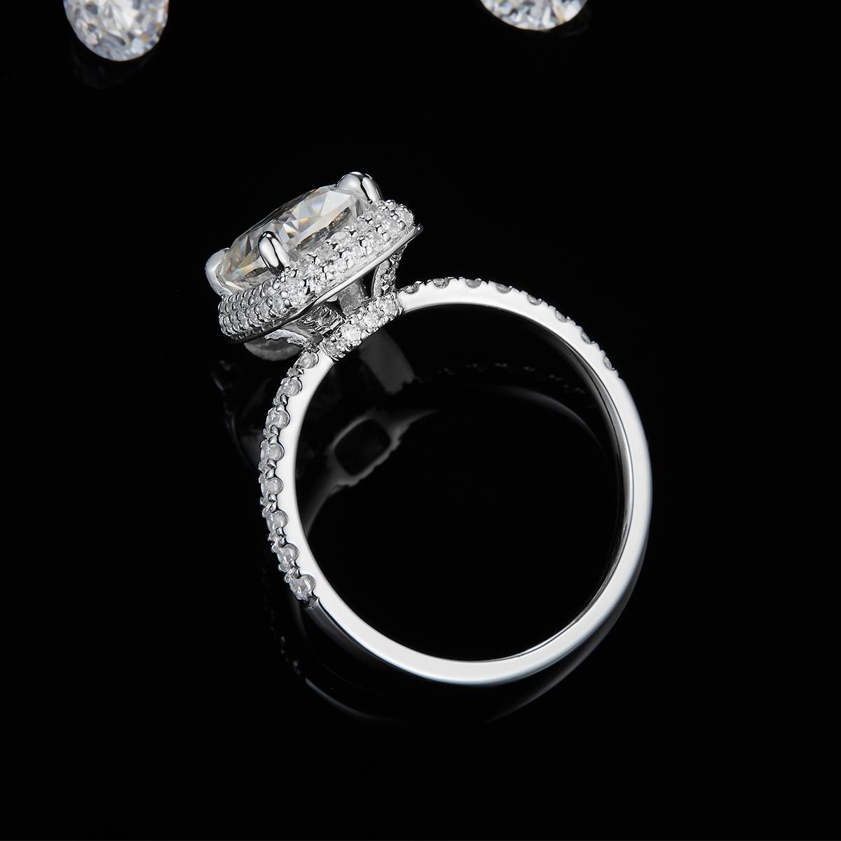 Cushion Square Bag Proposal Women's Ring S925 Silver Plated Platinum Customized Selection Main Stone Moissanite 3.0ct/Side Stone Cubic Zirconia