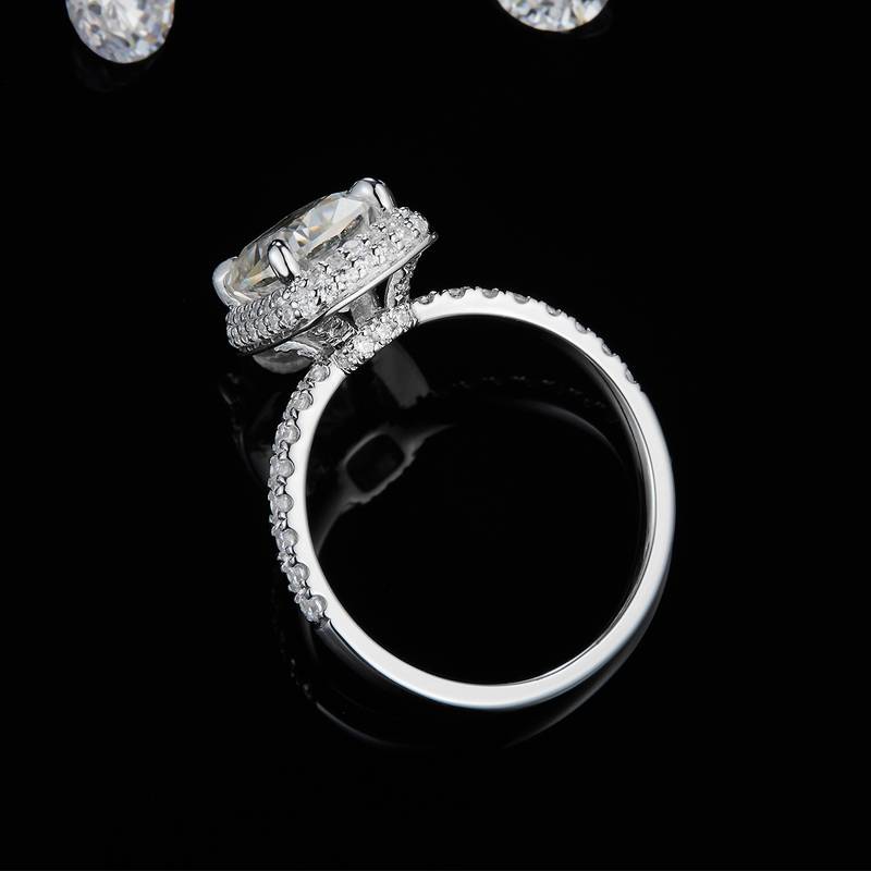 枕形方包求婚Women's RingS925银镀白金定制选款主石Moissanite3.0ct/副石高碳钻