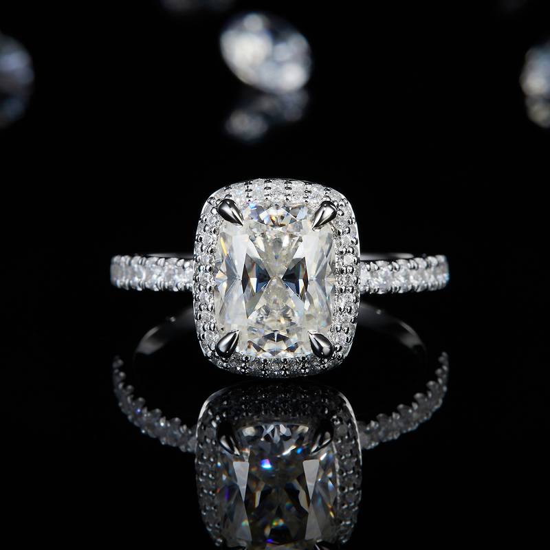 枕形方包求婚Women's RingS925银镀白金定制选款主石Moissanite3.0ct/副石高碳钻