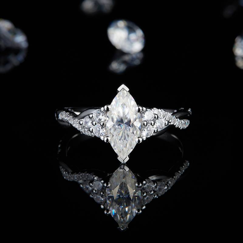 扭臂微镶马眼钻Women's RingS925银镀白金定制选款主石Moissanite1.0ct/副石高碳钻