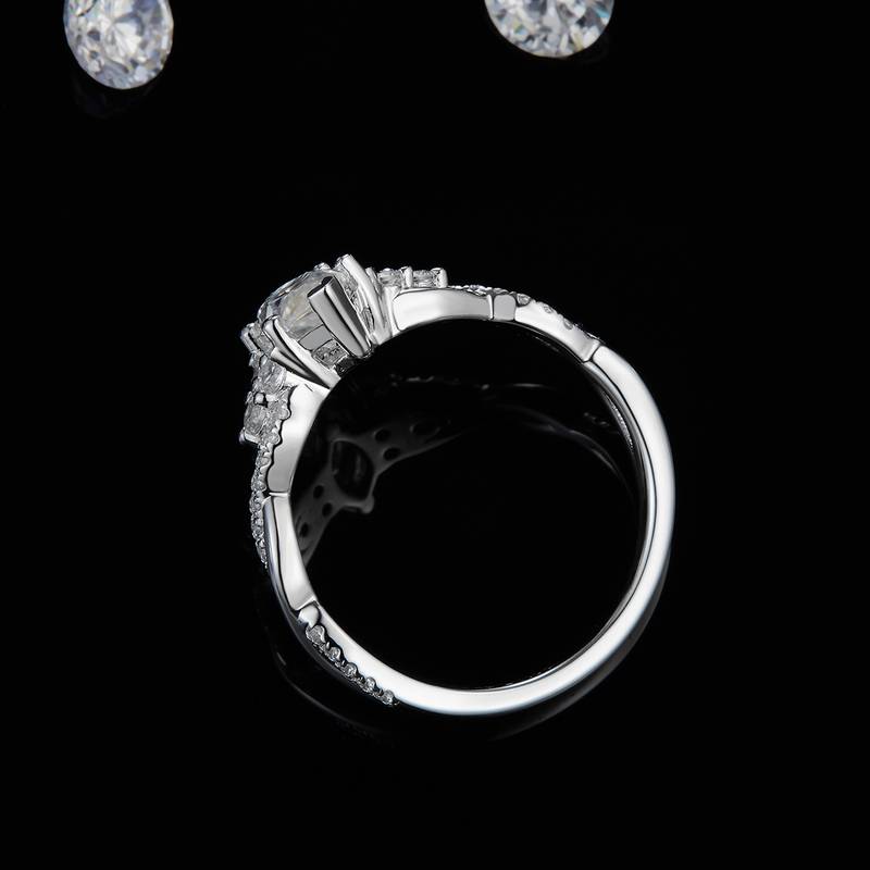 扭臂微镶马眼钻Women's RingS925银镀白金定制选款主石Moissanite1.0ct/副石高碳钻