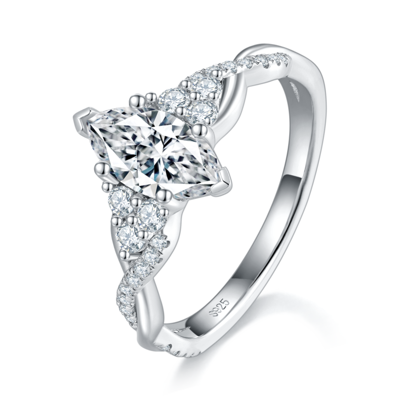 扭臂微镶马眼钻Women's RingS925银镀白金定制选款主石Moissanite1.0ct/副石高碳钻