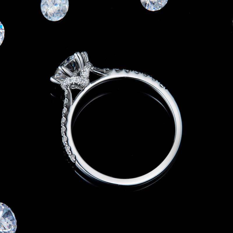 星光六爪优雅Women's RingS925银镀白金定制选款主石Moissanite1.0ct/副石高碳钻