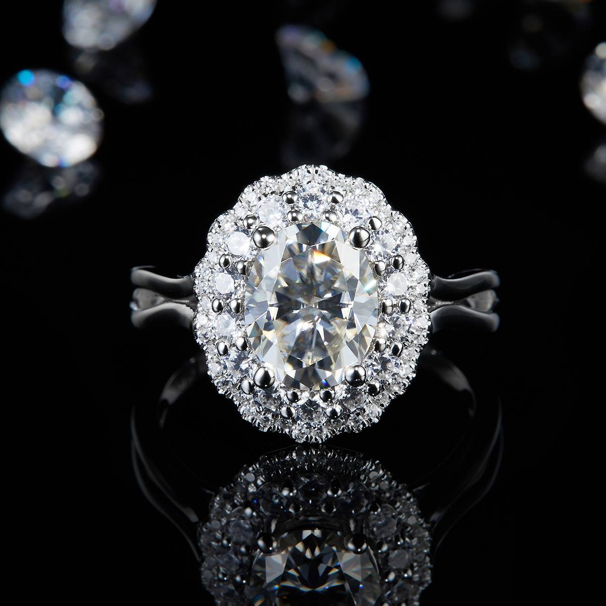 轻奢一生之约女戒S925银镀白金定制选款主石莫桑钻2.0ct/副石高碳钻