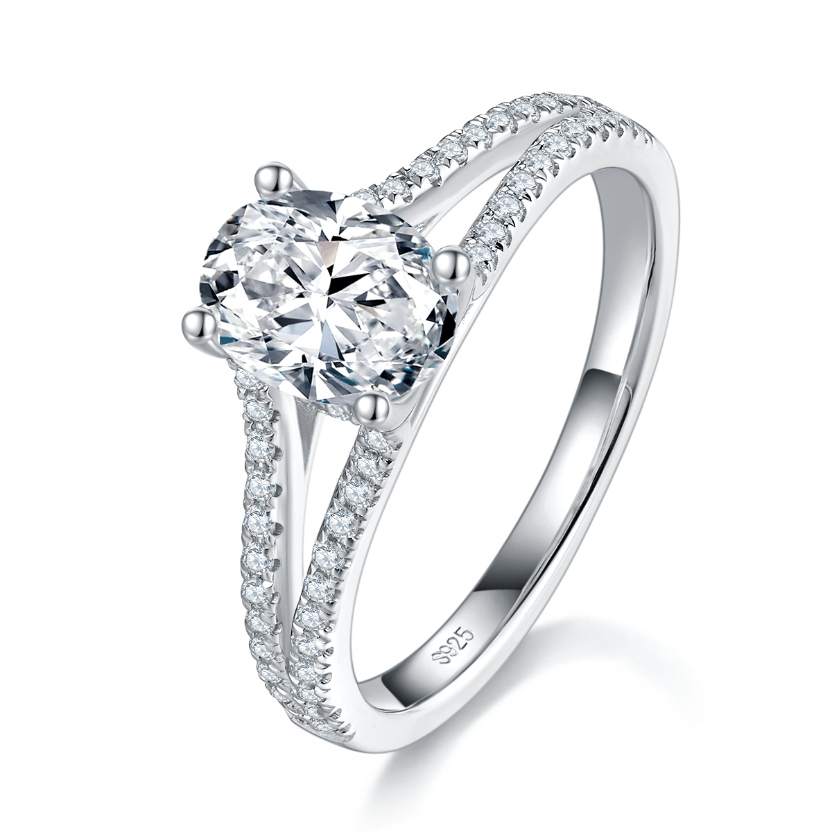 Y-shaped Oval Women's Ring S925 Silver Plated Platinum Customized Selection Main Stone Moissanite 1.5ct/Side Stone Cubic Zirconia