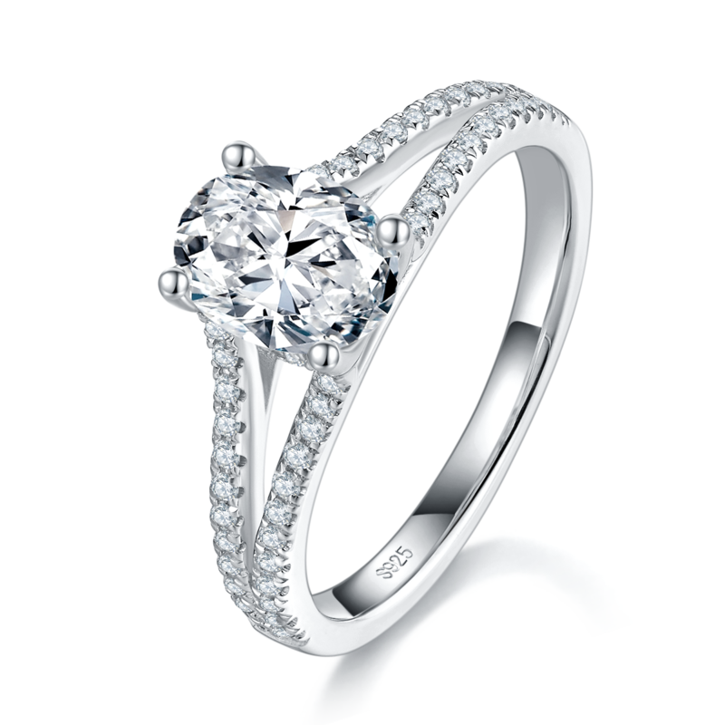 Y臂蛋形Women's RingS925银镀白金定制选款主石Moissanite1.5ct/副石高碳钻