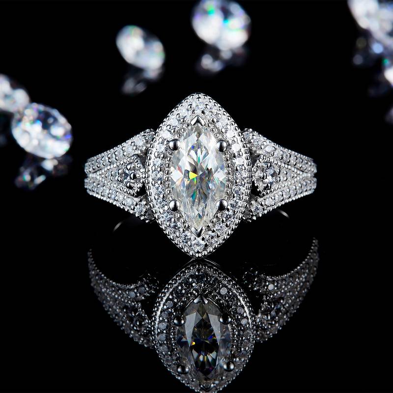 Affordable Luxury欧美风Women's RingS925银镀白金定制选款主石Moissanite1.0ct/副石高碳钻
