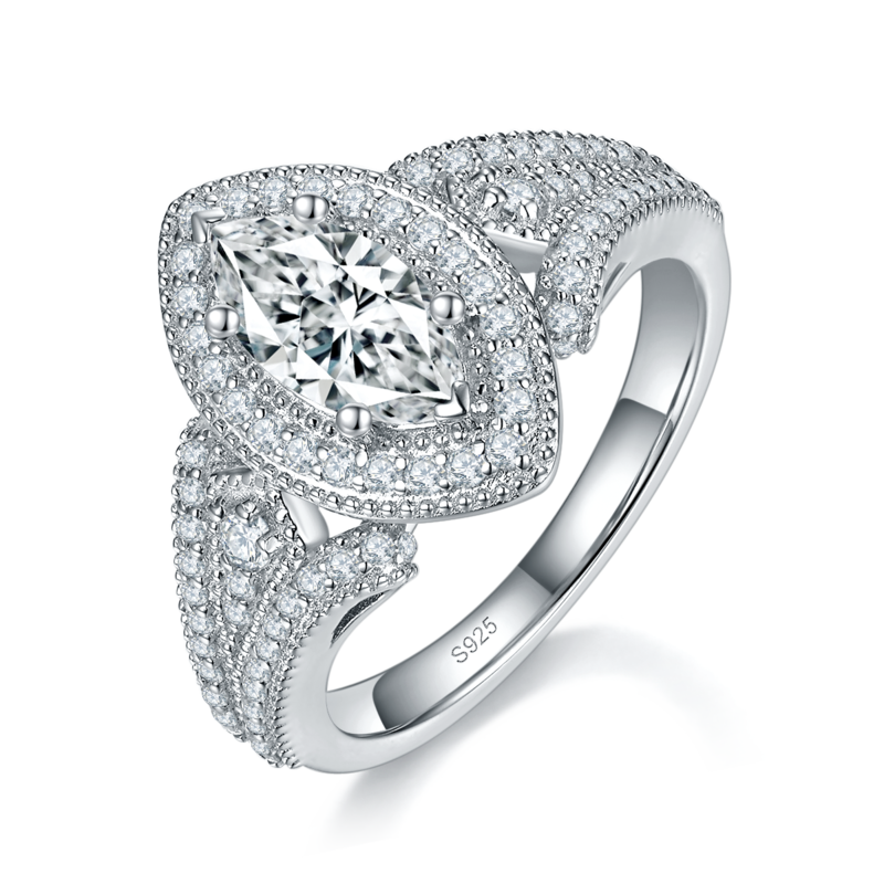 Affordable Luxury欧美风Women's RingS925银镀白金定制选款主石Moissanite1.0ct/副石高碳钻