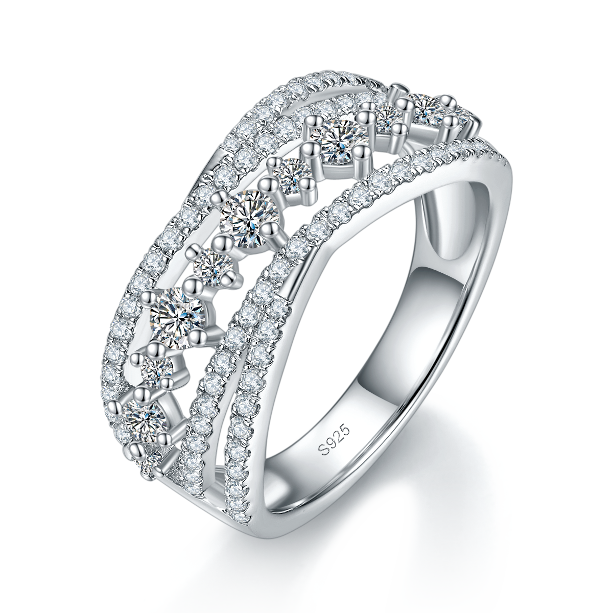 Full Diamond Hollow Women's Ring S925 Silver Plated Platinum Customized Selection Side Stone Moissanite 0.9ct
