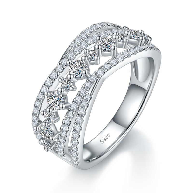 满钻镂空Women's RingS925银镀白金定制选款副石Moissanite0.9ct