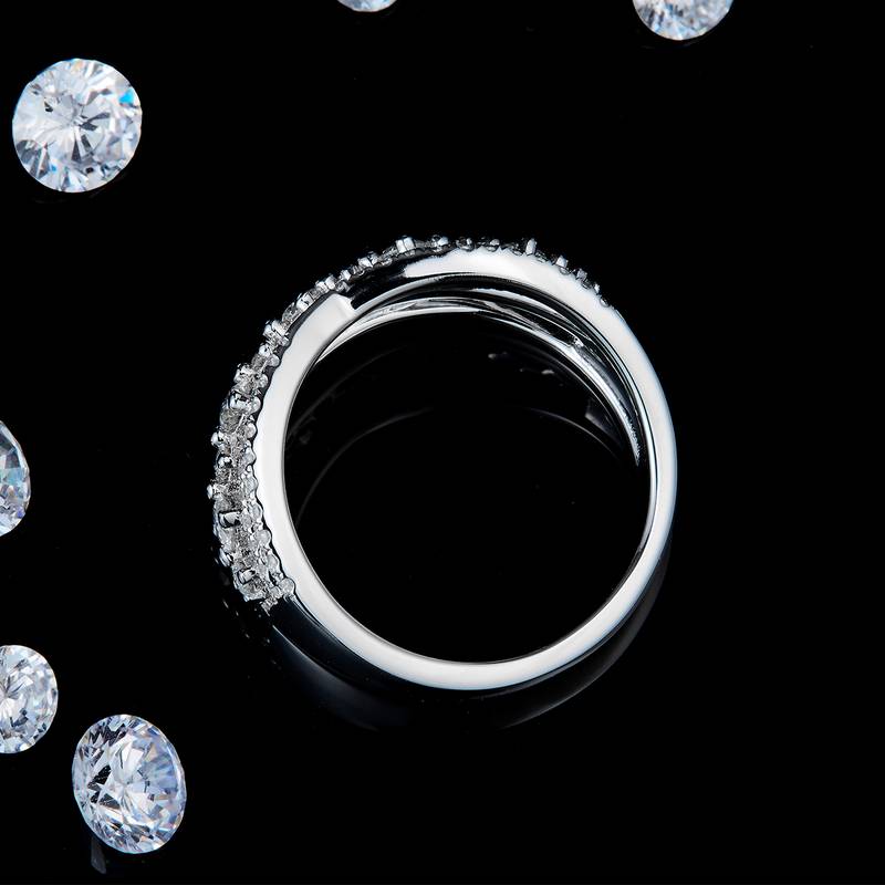 满钻镂空Women's RingS925银镀白金定制选款副石Moissanite0.9ct