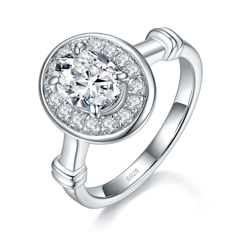 光环之恋Women's RingS925银镀白金定制选款主石Moissanite1.5ct/副石高碳钻