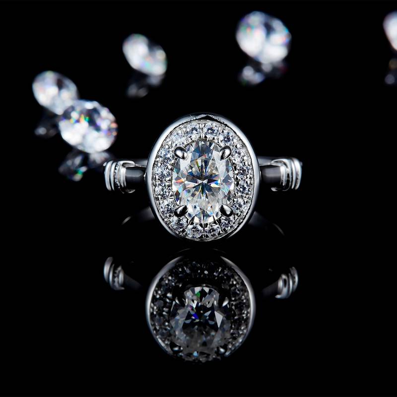 光环之恋Women's RingS925银镀白金定制选款主石Moissanite1.5ct/副石高碳钻