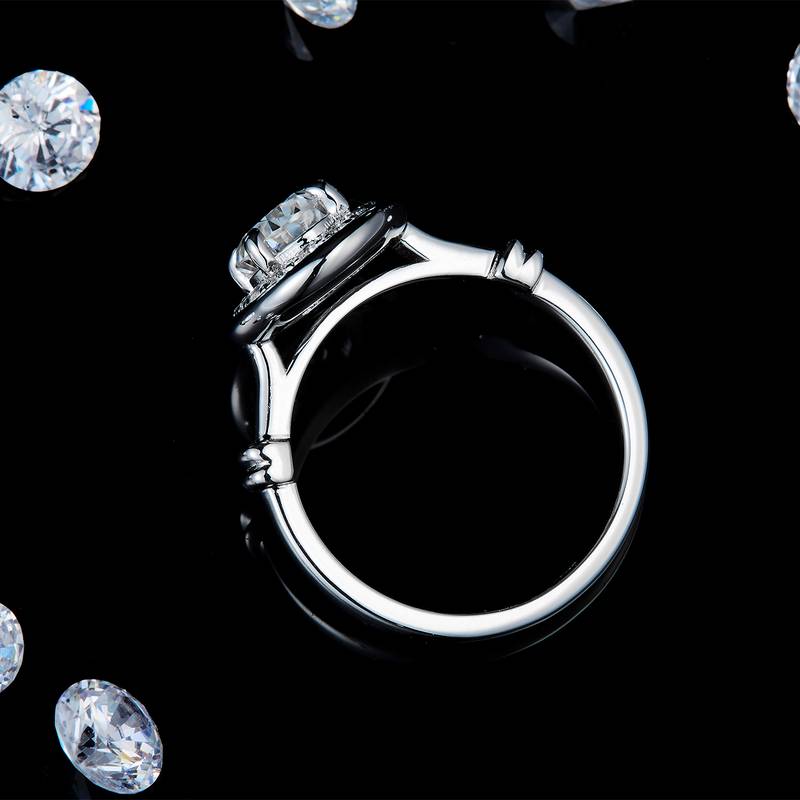 光环之恋Women's RingS925银镀白金定制选款主石Moissanite1.5ct/副石高碳钻
